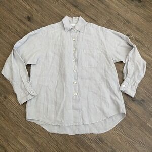 Bryn Walker Oversized Linen Button Front Pocket Shirt High Low Hem Size S
